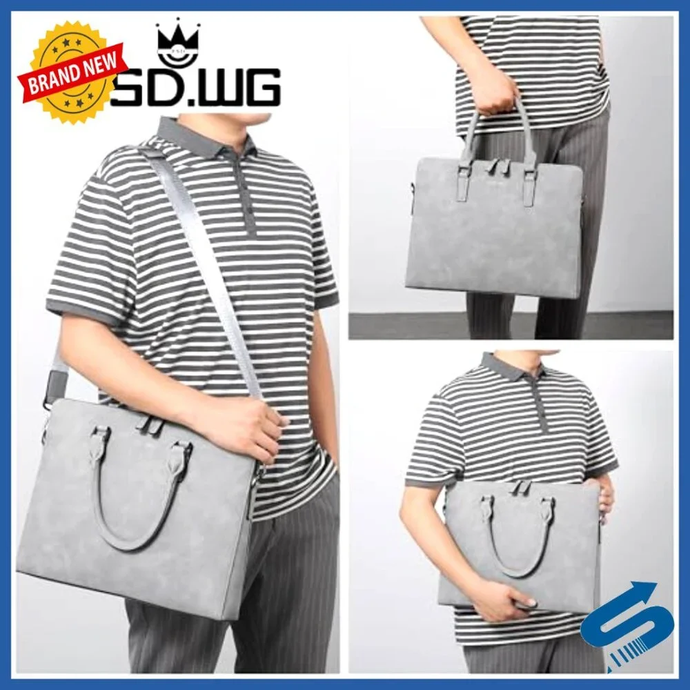 Large Leather Briefcase Messenger Bag Water Resistant Business Travel Laptop